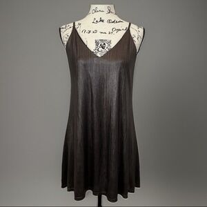 Angie Bronze Metallic Slip Dress V-Neck Sleeveless Casual Party S‎